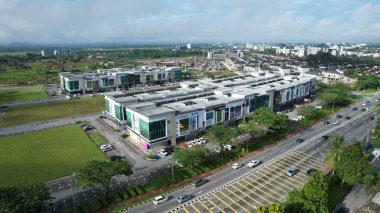 Kuching, Malezya - 9 Mayıs 2024: Galery, Emporium ve Saradise Ticaret Merkezlerinin Havadan Görünümü