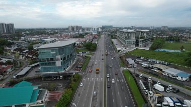 Kuching, Malezya - 9 Mayıs 2024: Galery, Emporium ve Saradise Ticaret Merkezlerinin Havadan Görünümü