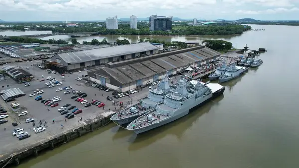 stock image Kuching, Malaysia - May 25 2024: Aerial View of The Malaysian Royal Navy War Ships