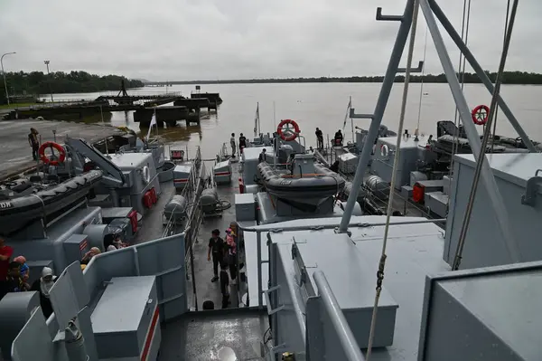 stock image Kuching, Malaysia - May 25 2024: Aerial View of The Malaysian Royal Navy War Ships