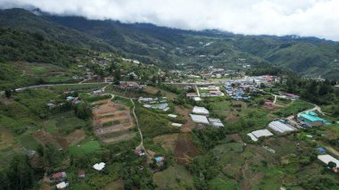 Kundasang, Malezya - 28 Mayıs 2024: Kundasang Kasabasının Hava Görüntüsü