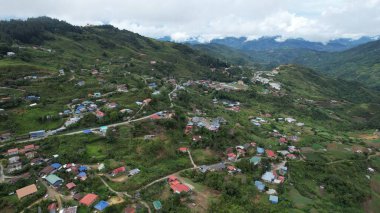 Kundasang, Malezya - 28 Mayıs 2024: Kundasang Kasabasının Hava Görüntüsü