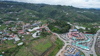Kundasang, Malezya - 28 Mayıs 2024: Kundasang Kasabasının Hava Görüntüsü