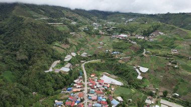 Kundasang, Malezya - 28 Mayıs 2024: Kundasang Kasabasının Hava Görüntüsü