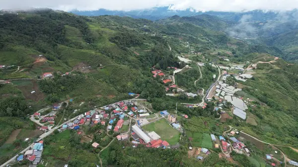 Kundasang, Malezya - 28 Mayıs 2024: Kundasang Kasabasının Hava Görüntüsü