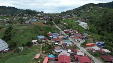 Kundasang, Malezya - 28 Mayıs 2024: Kundasang Kasabasının Hava Görüntüsü