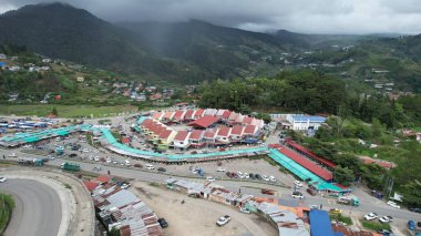 Kundasang, Malezya - 28 Mayıs 2024: Kundasang Kasabasının Hava Görüntüsü