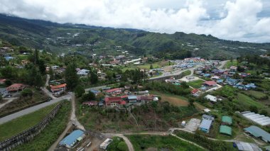 Kundasang, Malezya - 28 Mayıs 2024: Kundasang Kasabasının Hava Görüntüsü