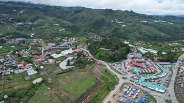 Kundasang, Malezya - 28 Mayıs 2024: Kundasang Kasabasının Hava Görüntüsü
