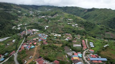 Kundasang, Malezya - 28 Mayıs 2024: Kundasang Kasabasının Hava Görüntüsü