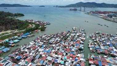 Gaya Adası 'ndaki Köylerin Sahnesi, Kota Kinabalu, Sabah Malezya