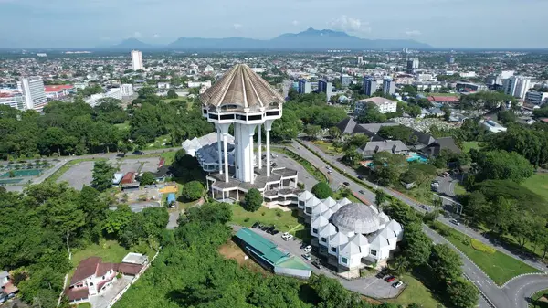 stock image Kuching, Malaysia - June 21 2024: Aerial View of Landmark Buildings in Kuching City