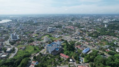 Kuching, Malezya - 21 Haziran 2024: Kuching City 'deki Landmark Binalarının Havadan Görünümü