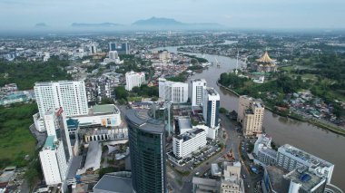 Kuching, Malaysia - June 21 2024: Aerial View of Landmark Buildings in Kuching City clipart