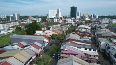 Kuching, Malezya - 21 Haziran 2024: Kuching City 'deki Landmark Binalarının Havadan Görünümü