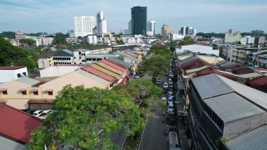 Kuching, Malezya - 21 Haziran 2024: Kuching City 'deki Landmark Binalarının Havadan Görünümü