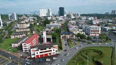 Kuching, Malezya - 21 Haziran 2024: Kuching City 'deki Landmark Binalarının Havadan Görünümü