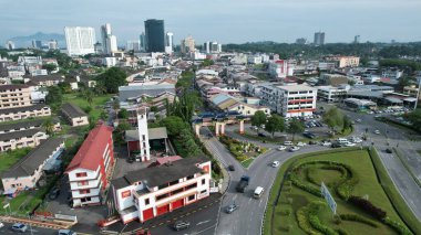 Kuching, Malezya - 21 Haziran 2024: Kuching City 'deki Landmark Binalarının Havadan Görünümü