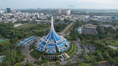 Kuching, Malaysia - June 21 2024: Aerial View of Landmark Buildings in Kuching City clipart