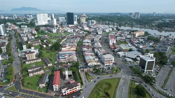 stock image Kuching, Malaysia - June 21 2024: Aerial View of Landmark Buildings in Kuching City