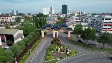 Kuching, Malezya - 21 Haziran 2024: Kuching City 'deki Landmark Binalarının Havadan Görünümü