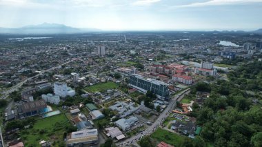 Kuching, Malezya - 21 Haziran 2024: Kuching City 'deki Landmark Binalarının Havadan Görünümü