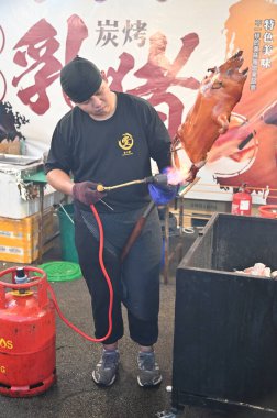 Kuching, Malezya - 3 Ağustos 2024: Yemek Festivali Sokak Fuarı