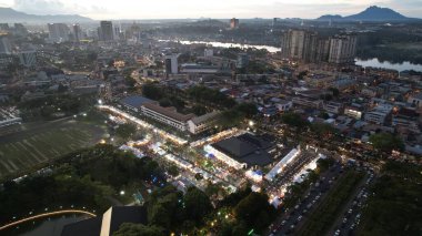 Kuching, Malezya - 8 Ağustos 2024: Kuching Festivali Yemek Fuarı Hava Görüntüsü