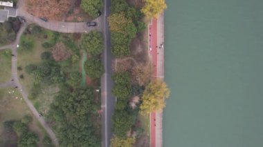 Changsha, Çin - 27 Aralık 2024: Başkan Maos Heykeli Turuncu Ada 'da Havadan Bakış