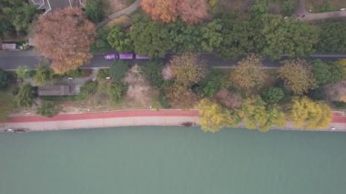 Changsha, Çin - 27 Aralık 2024: Başkan Maos Heykeli Turuncu Ada 'da Havadan Bakış