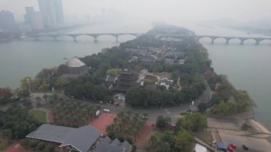 Changsha, Çin - 27 Aralık 2024: Başkan Maos Heykeli Turuncu Ada 'da Havadan Bakış