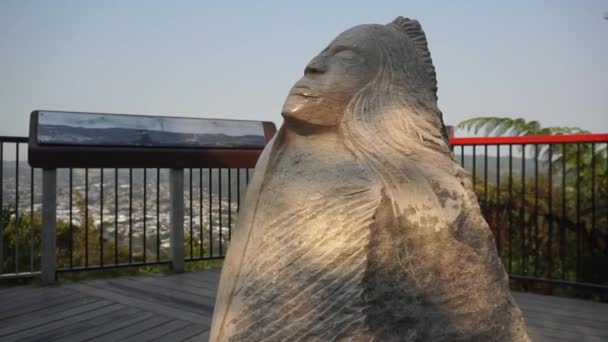 Статуя Маорі Вершині Мальовничого Заповідника Маунт Паріхака Вангарей Нова Зеландія — стокове відео