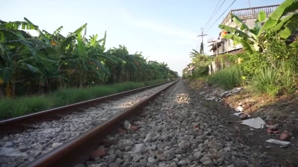 Järnvägsspår Människors Bakgårdar — Stockvideo