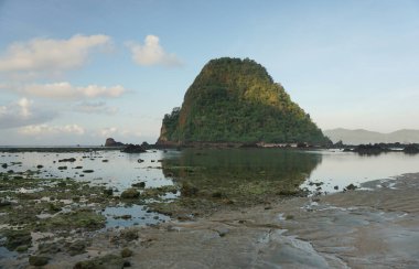 Endonezya, Banyuwangi 'deki Pulau merah plajı çevresindeki güzel sabah manzarası.