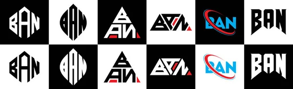 Diseño Del Logotipo Letra Ban Seis Estilos Ban Polígono Círculo — Vector de stock