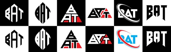 6つのスタイルでBat文字のロゴデザイン Bat多角形 三角形 六角形 フラットと黒と白の色のバリエーション文字のロゴが1つのアートボードに設定されているシンプルなスタイル Batミニマリストと古典的なロゴ — ストックベクタ