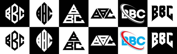 Bbc Harfi Logo Tasarımı Altı Stilde Bbc Çokgeni Çember Üçgen — Stok Vektör