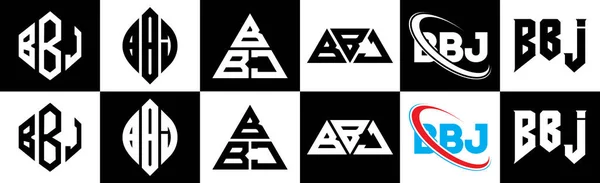 Projekt Logo Litery Bbj Sześciu Stylu Bbj Polygon Koło Trójkąt — Wektor stockowy