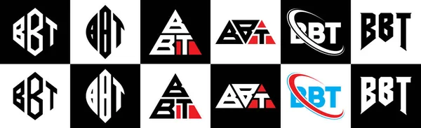 Diseño Logotipo Letra Bbt Seis Estilos Bbt Polígono Círculo Triángulo — Archivo Imágenes Vectoriales