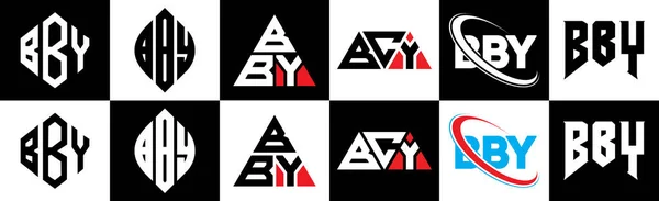 Bbyの手紙のロゴデザイン6スタイルで Bby多角形 三角形 六角形 フラットと黒と白の色のバリエーション文字のロゴが1つのアートボードに設定されているシンプルなスタイル Bbyミニマリストと古典的なロゴ — ストックベクタ