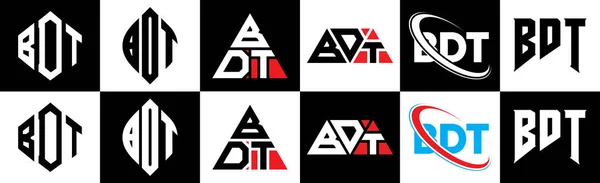 Diseño Del Logotipo Letra Bdt Seis Estilos Polígono Bdt Círculo — Archivo Imágenes Vectoriales