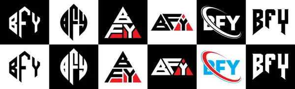 Diseño Del Logotipo Letra Bfy Seis Estilos Bfy Polígono Círculo — Archivo Imágenes Vectoriales