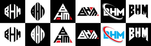 Logo Huruf Bhm Desain Dalam Enam Gaya Poligon Bhm Lingkaran - Stok Vektor
