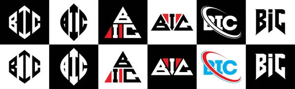 Diseño Del Logotipo Letra Bic Seis Estilos Polígono Bic Círculo — Archivo Imágenes Vectoriales