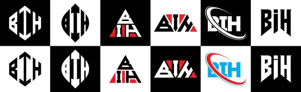 6つのスタイルでBihの手紙のロゴデザイン Bih多角形 三角形 六角形 フラットと黒と白の色のバリエーション文字のロゴが1つのアートボードに設定されているシンプルなスタイル Bihミニマリストと古典的なロゴ — ストックベクタ