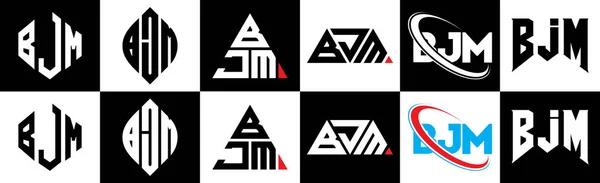 Bjm 디자인은 스타일로 Bjm 폴리곤 삼각형 육각형 하나의 아트보드에 흑백의 — 스톡 벡터
