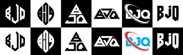 Bjqレターロゴデザインは6スタイル Bjq多角形 三角形 六角形 フラットと黒と白の色のバリエーション文字のロゴが1つのアートボードに設定されているシンプルなスタイル Bjqミニマリストと古典的なロゴ — ストックベクタ