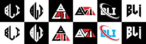 Desain Logo Huruf Bli Dalam Enam Gaya Poligon Bli Lingkaran - Stok Vektor