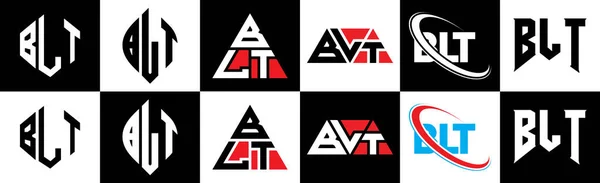 Blt Letter Logo Design Sechs Stilen Blt Polygon Kreis Dreieck — Stockvektor