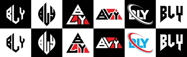 Bly Γράμμα Λογότυπο Σχεδιασμό Έξι Στυλ Bly Πολύγωνο Κύκλος Τρίγωνο — Διανυσματικό Αρχείο